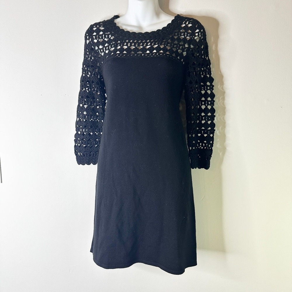 Lilly‎ Pulitzer Dress Women S Black Kariana Crochet Lace Merino Wool Boho NWOT